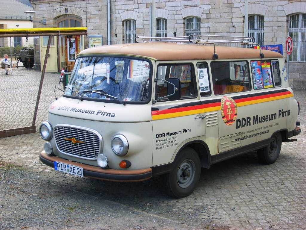Barkas B1000, DDR Museum Pirna, dieser B1000 wird noch genutzt als mobiler Werbetrger fr das DDR Museum, 01.04.2008