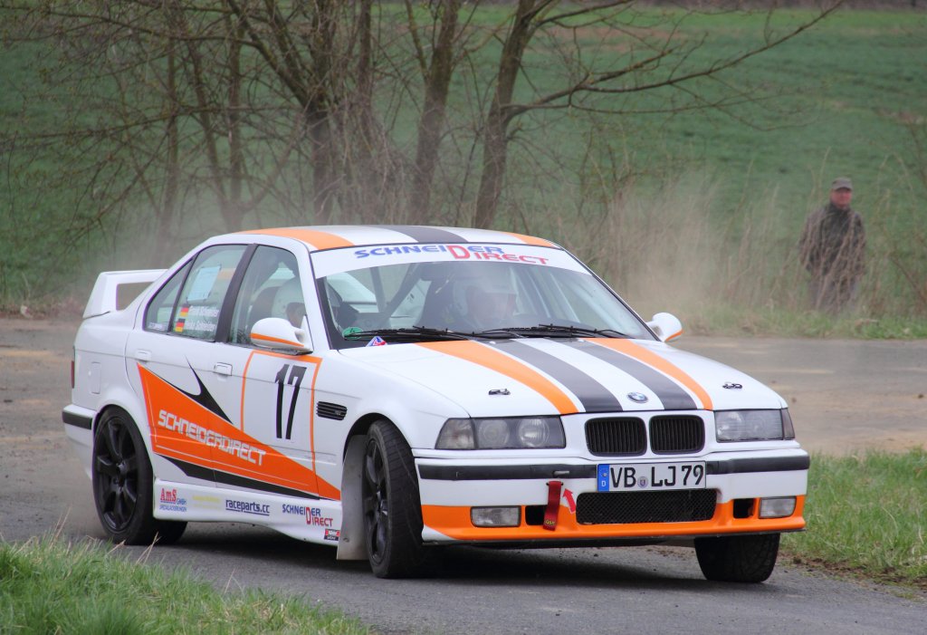 BMW M3 E36 bei WP1 der Rally Sonnefeld (AMC Hohe Alitz) am 20.04.2013. (Frank Schneider/ Heike Schneider/ 17)