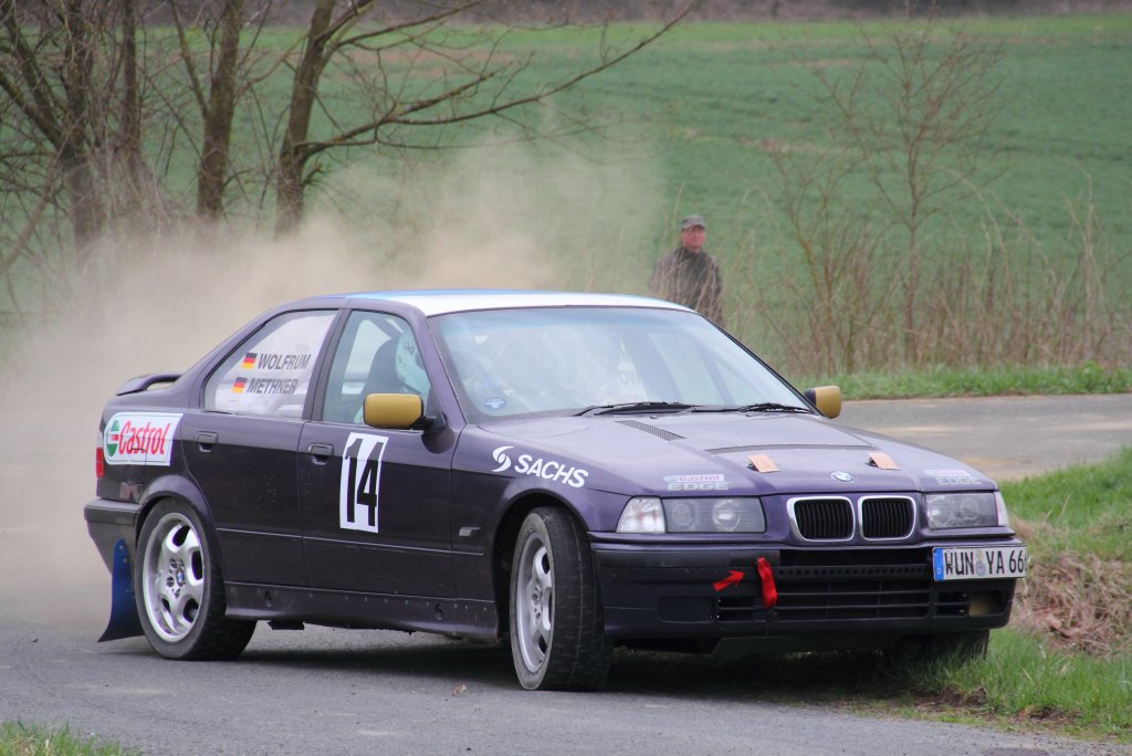 BMW M3 WP1 der Rally Sonnefeld (AMC Hohe Alitz) am 20.04.2013. (Tobias Wolfrum/ Simon Methner/ 14)