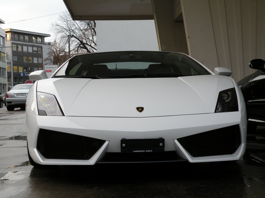 Ein Lamborghini Gallardo vor einer Garage wartet auf einen Kufer. Die Aufnahme stammt vom 01.12.2009.