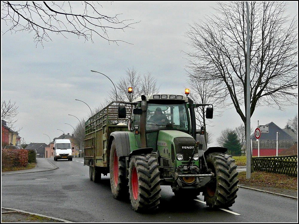 Fendt Traktor mit Viehanhnger aufgenommen am 12.02.2011.