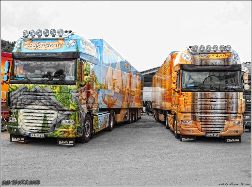 HOLGER MORGENSTERN Showtrucks auf dem Truckfestival in Geiselwind. DAF XF105.510SCC  SuperSpaceCab  mit Schubbodenauflieger. (12.06.2011)