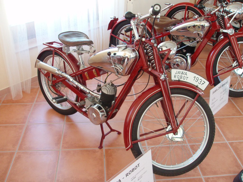 Jawa 50c Robot, das tschechische Motorrad stammt von 1937. Museum Jawa Krivoklat. 2009:05:02