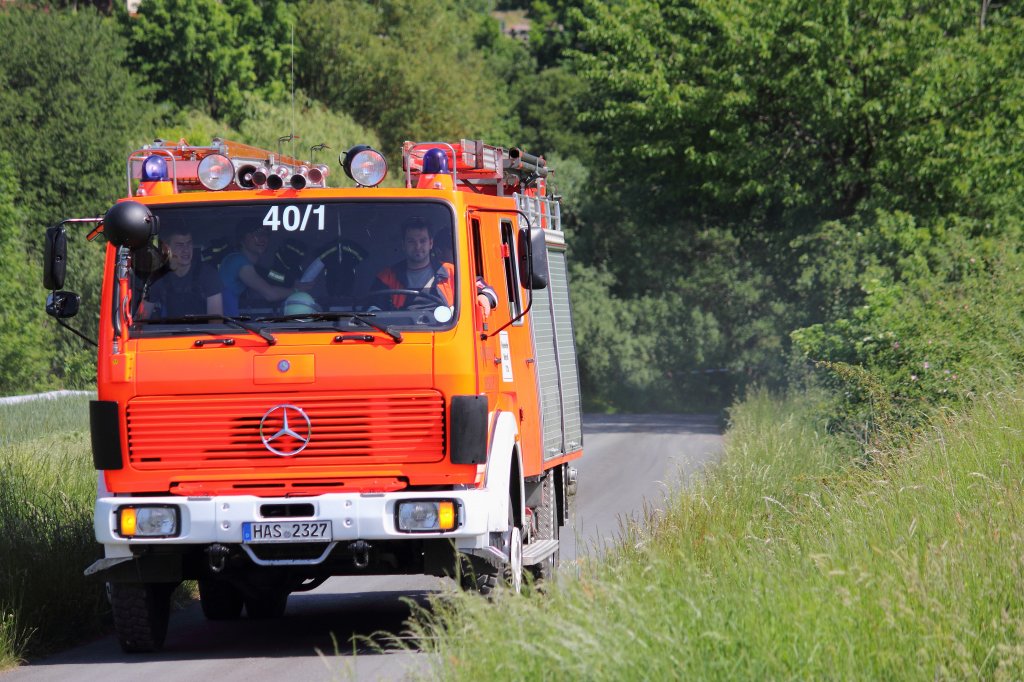 MB 1222 LF 16/12 Feuerwehr Jesserndorf kurz vor dem Start der FTE Rally Ebern auf der WP1.