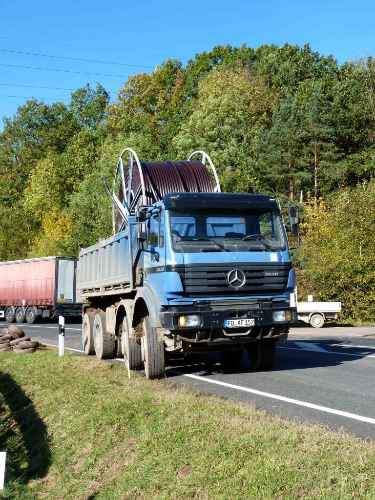 MB SK bringt eine Trommel mit Leerrohr an die Laugenleitungsbaustelle in der Gemarkung von 36100 Petersberg-Marbach; Oktober2012