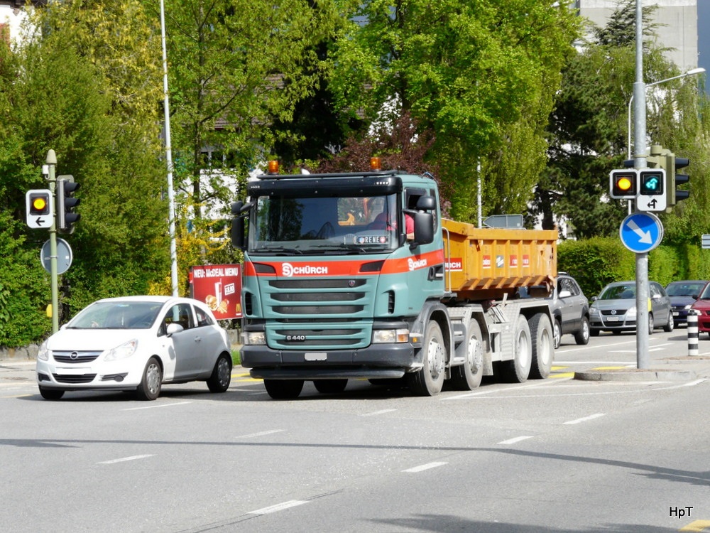 Scania G 440 mit Flacher Mulde unterwegs in Nidau am 02.05.2013