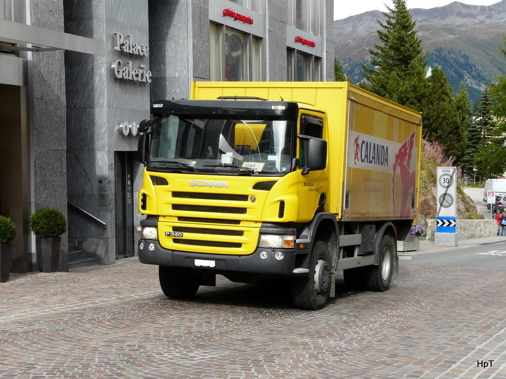 Scania P340 Getrnketransporter unterwegs in St.Moritz am 14.09.2010