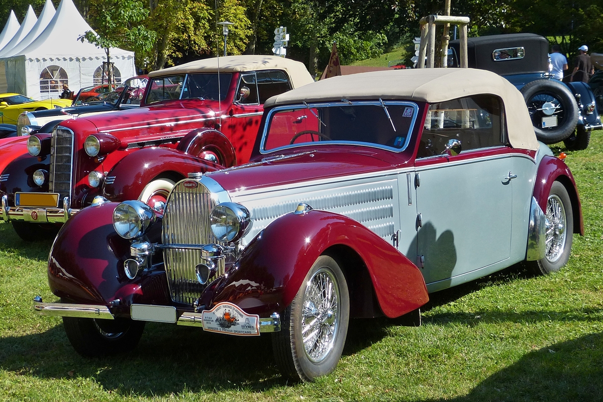 . Bugattti Cabriolet mit 8 Zyl. Motor, 3300 ccm, 120 Ps, Bj 1936, ausgestellt bei den Classic Days in Mondorf. 30.08.2015