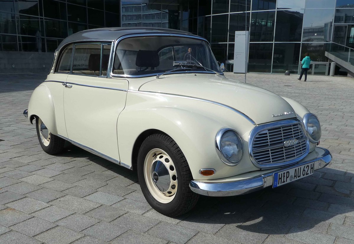 =DKW 1000 S steht auf dem Vorplatz des Audi-Museum Ingolstadt im April 2019.