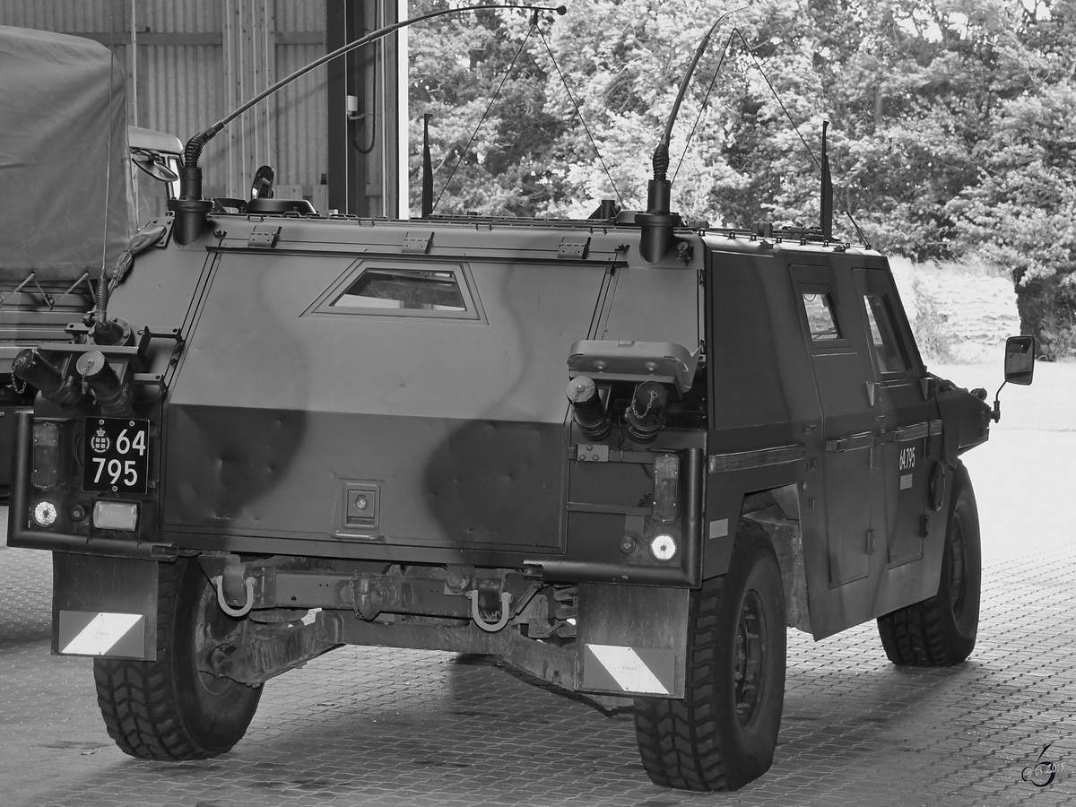 Ein Aufklärungsfahrzeug Mowag Eagle M1 M95 Anfang Juni 2018 im Verteidigungs- und Garnisonsmuseum Aalborg.