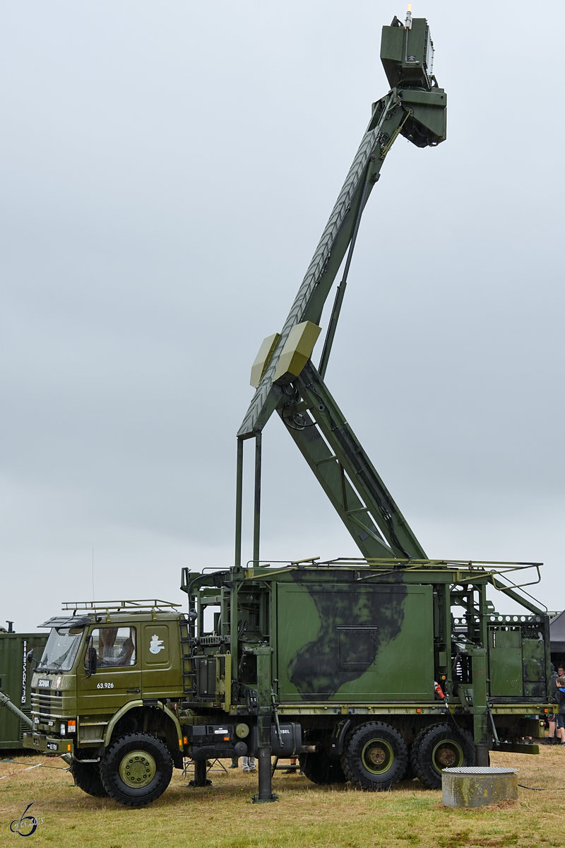 Ein Scania 113H 320 mit Radaraufbau der Dänischen Luftwaffe Anfang Juni 2018 in Aalborg.