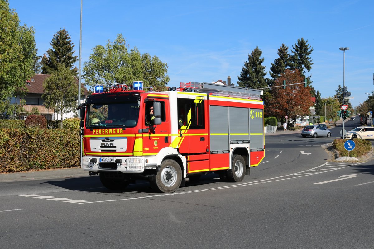 Feuerwehr Langen MAN TGM Staffellöschfahrzeug (StLF 20/25) (Florian Langen 1/40) am 16.09.18 bei einer Katastrophenschutzübung in Rödermark Urberach