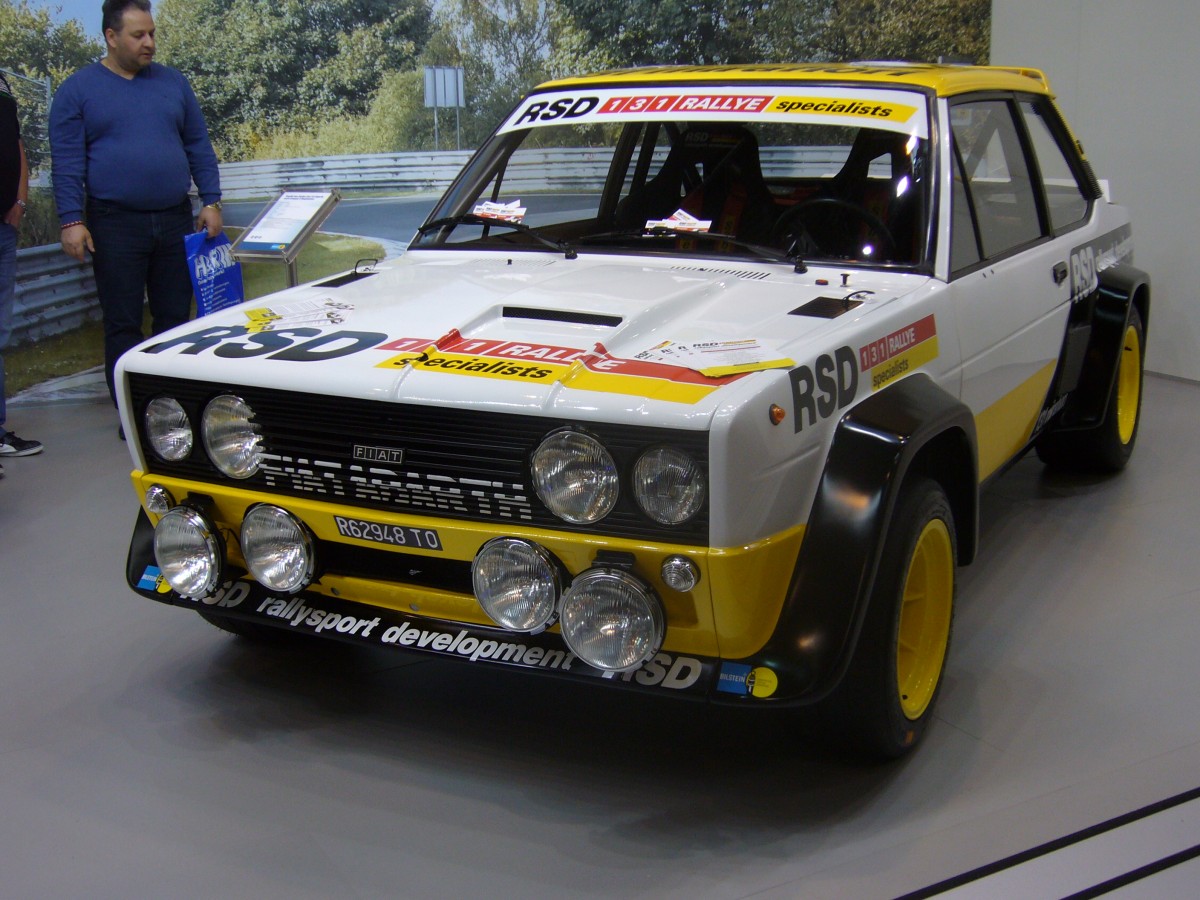 Fiat 131 Abarth Gruppe 4 Rallyewagen von 1977. Techno Classica Essen am 30.03.2014.