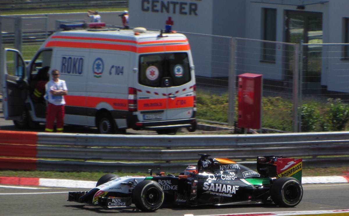 Force India 2014-er Formula 1 Rennwagen auf dem Hungaroring am 25.07.2014.