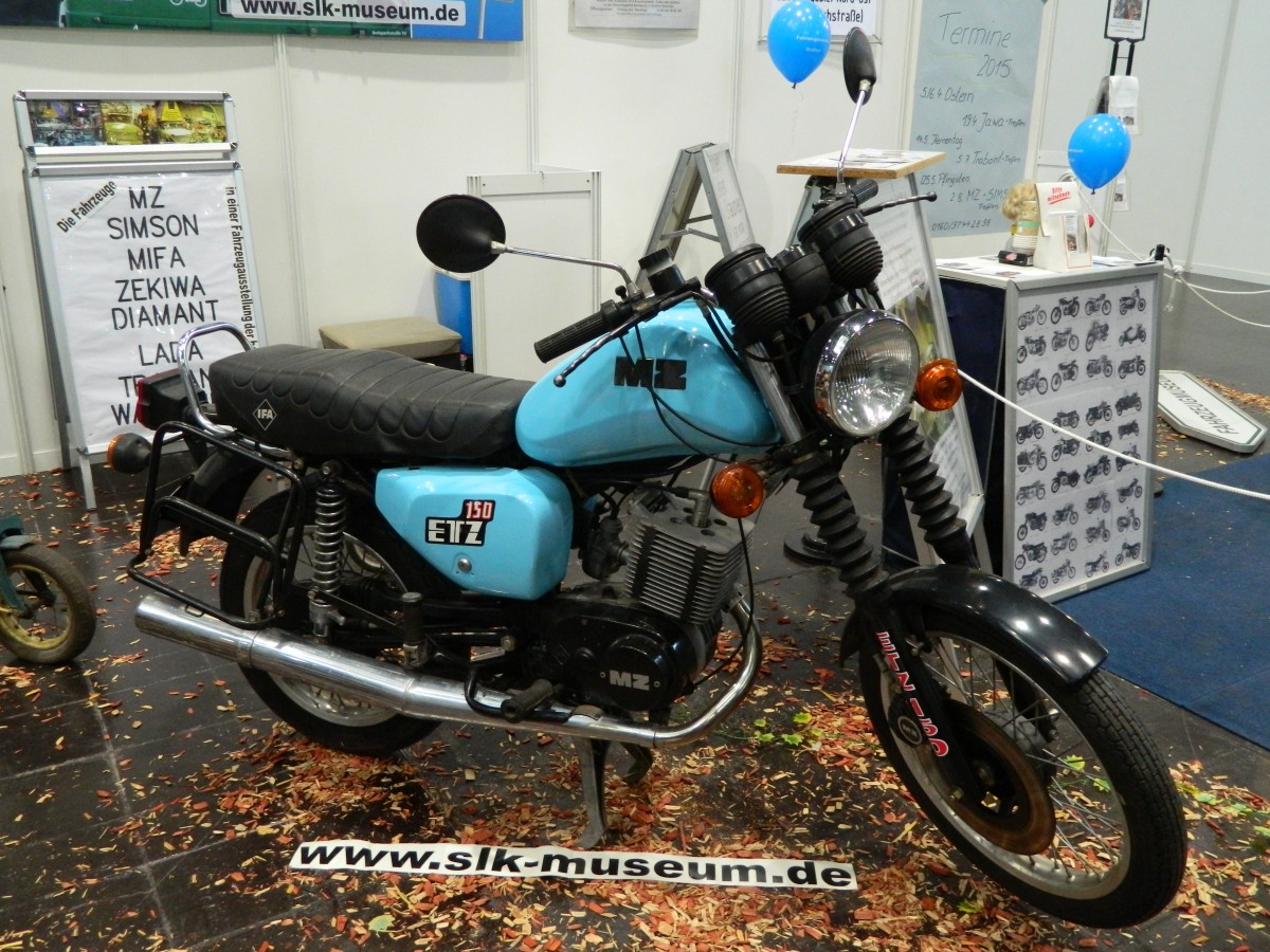 IFA MZ ETZ 150 auf der Motorrad Messe Leipzig am Stand des Fahrzeugmuseums Stassfurt (www.slk-museum.de) am 01.02.2015