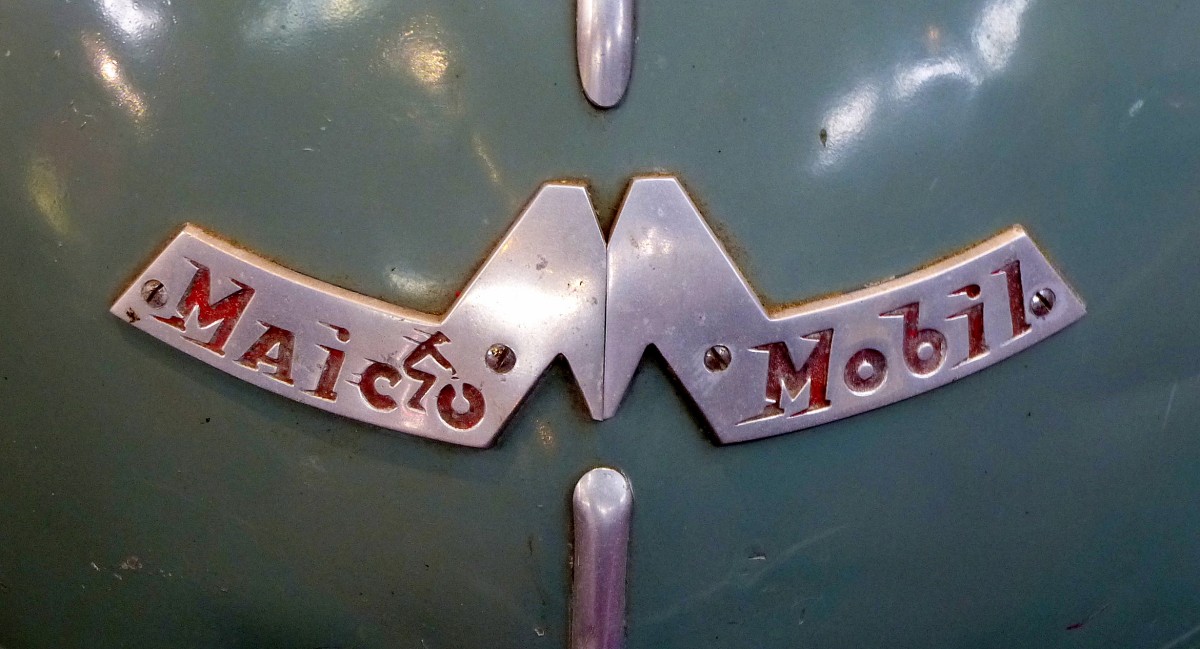 Maico-Mobil, Schriftzug an der Front des Motorrollers der schwbischen Firma, Feb.2014