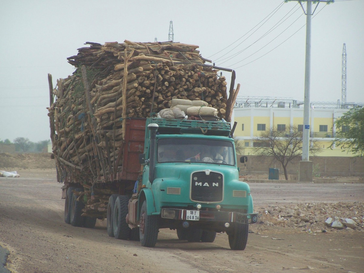 MAN Holztransporter bei N'Djamena (Chad) am 29/04/2013.