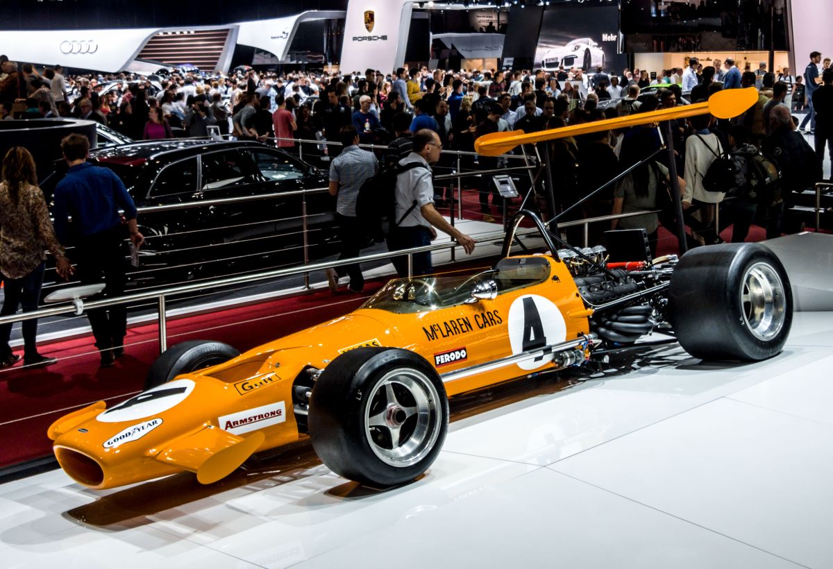 McLaren M7C Formel 1 Wagen aus dem jahr 1969. Sein Motor hat 420Ps geieistet. Autosalon Genf 2014.
