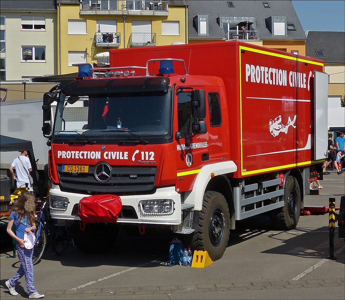 Mercedes Benz Atego der  Protection Civile , Gertewagen der Rettungsschwimmer und Taucher war zum „Tag der Polizei“ in Mersch zu sehen. 30.06.2019