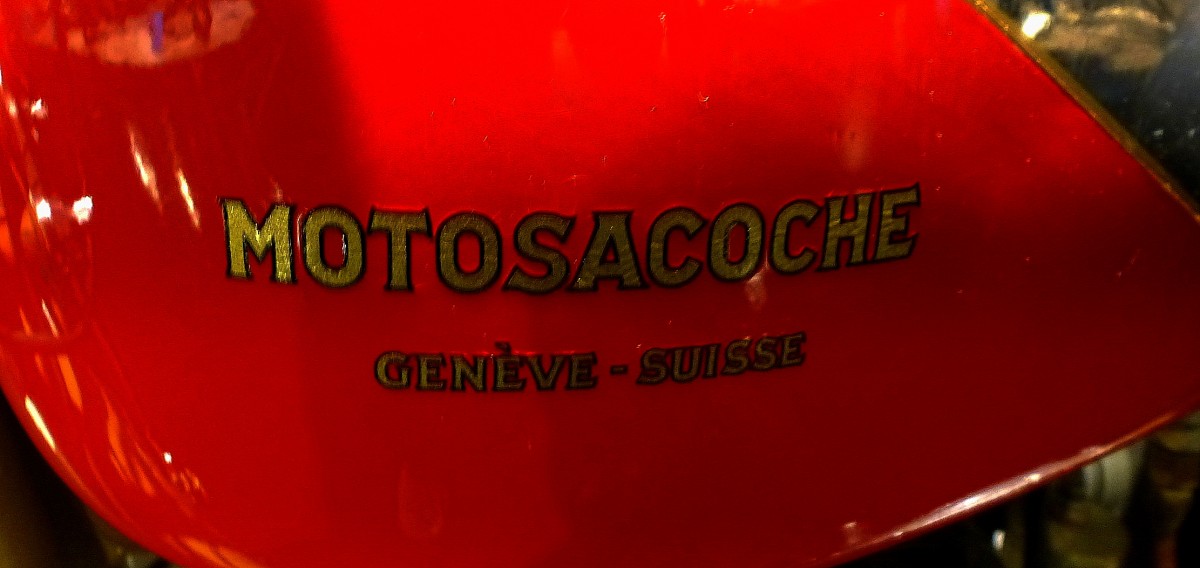 Motosacoche S.A., Tankaufschrift an einem Oldtimer-Motorrad von 1932, die Schweizer Firma in Genf existierte von 1899-1957, Jan.2015