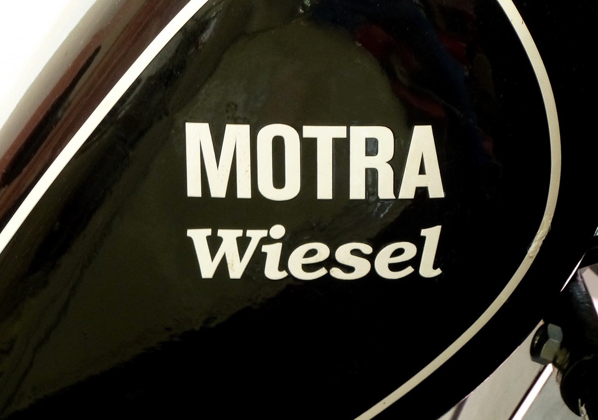 Motra-Maschinenbau Nagold, Tankaufschrift am  Schwarzwaldroller  Motra-Wiesel von 1950, 1952 endete die Produktion, Nov.2014