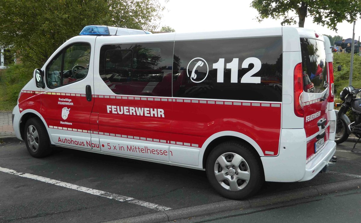 =Opel Vivaro als MTW der Feuerwehr HACHBORN steht in Hünfeld anl. der Hessischen Feuerwehrleistungsübung 2019, 09-2019