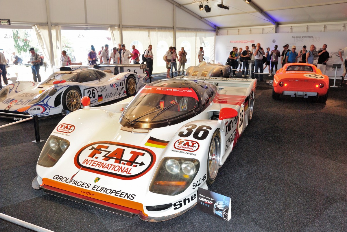 Porsche Ausstellung beim 24h Le Mans 2014. Nr.36 Dauer-Porsche 962 wurde Gesamt Sieger 1994 (4678,400 km), Team: Le Mans Porsche Team, Fahrer Yannick Dalmas (F), Hurley Haywood (USA) & Mauro Baldi (I)	
