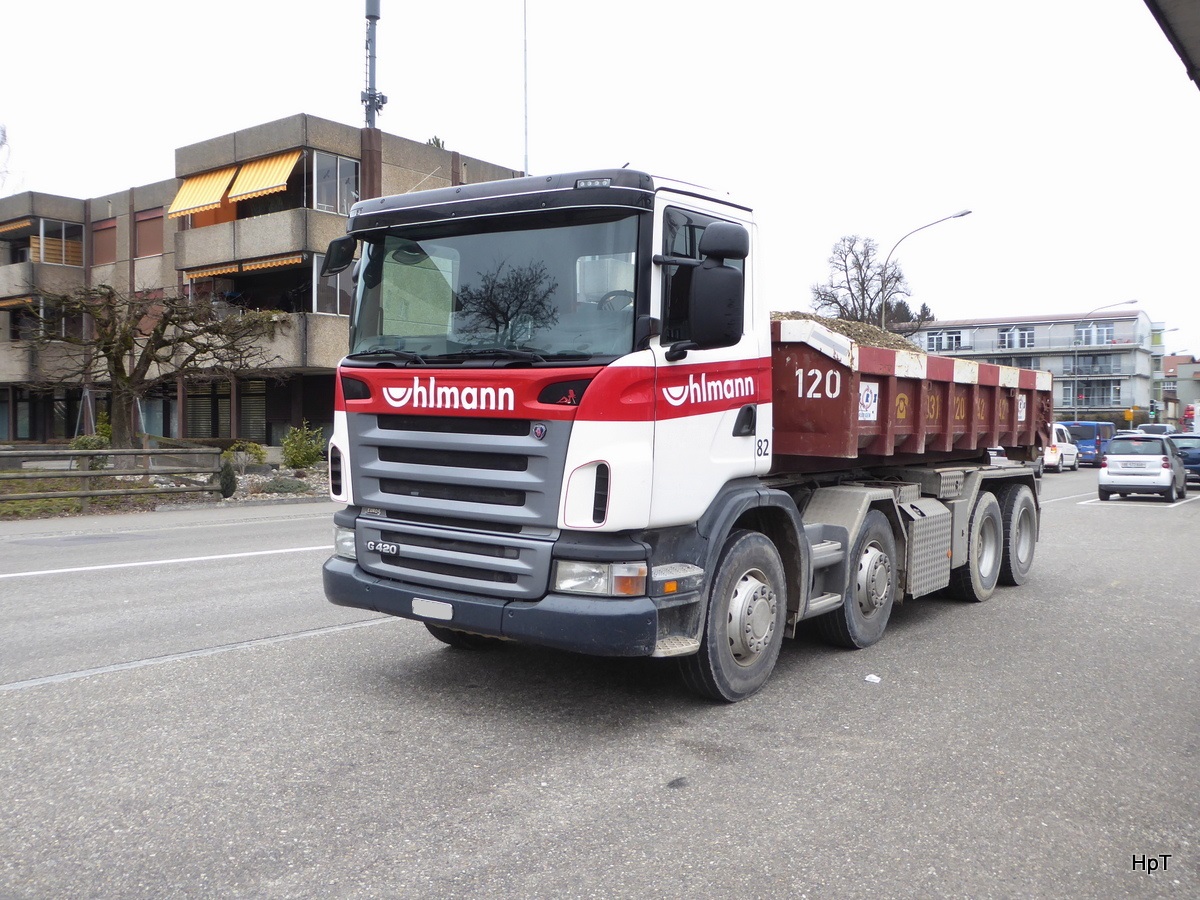 Scania G 420 mit Schuttmulde in Aarberg am 15.03.2018