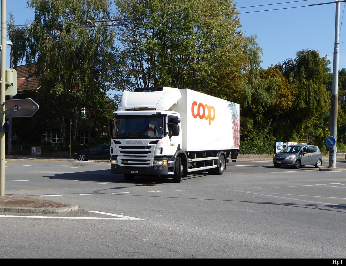 Scania P 360 Kühltransporter unterwegs in Nidau am 19.09.2019
