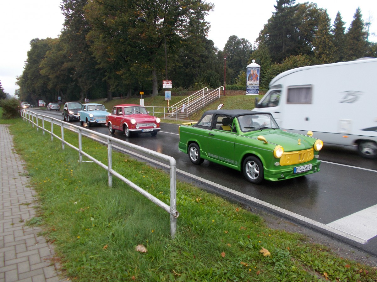 Trotz Regen unternahmen,am 13.September 2014,mehrere Trabi`s einen Ausflug und kamen auch durch Bergen/Rügen.
