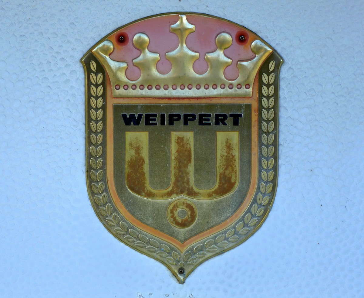Weippert GmbH&Co.KG, Logo am Wohnwagen der Firma aus Kerken/Nordrhein-Westfalen, April 2015