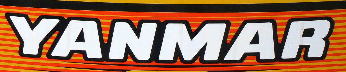 Yanmar, Schriftzug der japanischen Firma fr Traktoren und Baumaschinen, der Markenname wird seit 1921 verwendet, Mrz 2014