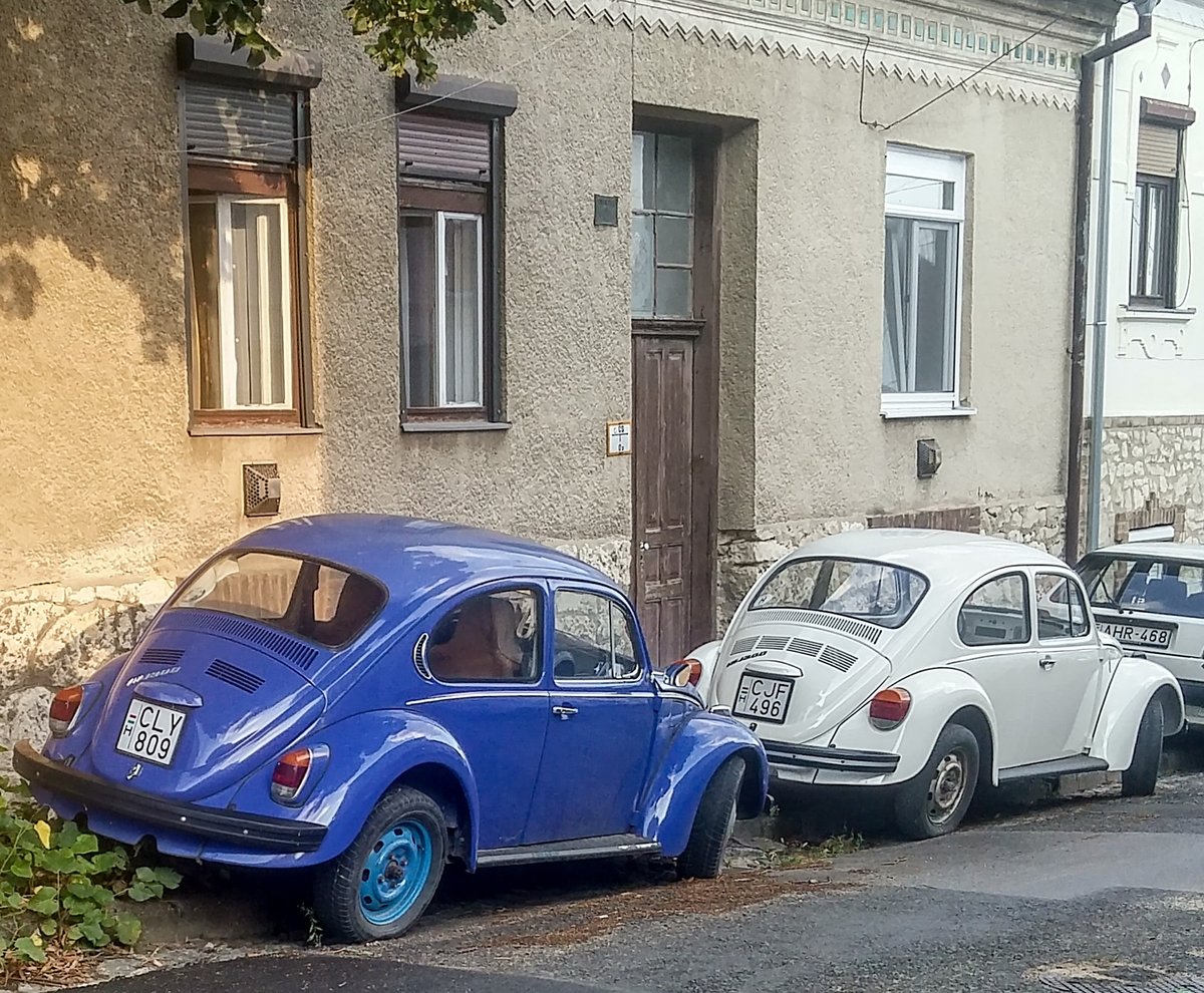 Zweimal VW Käfer, aufgenommen in Sommer, 2019 (Pécs-HU)