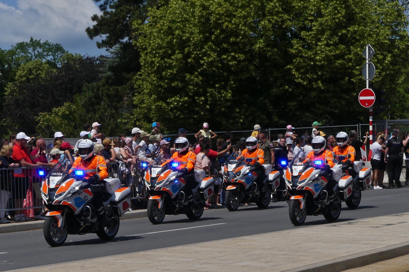 Motorrad Staffel der Luxemburgischen Polizei, fuhr bei der Militärparade in der Stadt Luxemburg mit. 23.06.2023