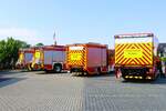 Feuerwehr Rodgau Scania HLF, MAN TGM KLAF und MAN TGM GW-L am 08.06.23 beim Tag der offenen Tür von hinten 