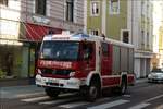 Mercedes Benz Atego 1628 Feuerwehrfahrzueg gesehen in den Straen von Gmunden am 17.09.2018.