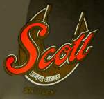 Scott Motor Cycle Co.Ltd., Tankaufschrift an einem Oldtimer-Motorradvon 1949, die britische Marke existierte von 1909-69, Feb.2015