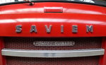 SAVIEM, Schriftzug an der Front eines Oldtimer-Feuerwehrautos von 1964, der franzsische Nutzfahrzeughersteller gehrt seit 1979 zu Renault, Juni 2016