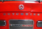 HOTCHKISS, Schriftzug und Logo an der Front einer Oldtimer-Feuerwehr von 1968, Juni 2016