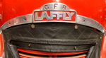 LAFFLY, Khlerhaube mit Schriftzug an einem Oldtimer-LKW von 1951, die franzsische Fahrzeugfirma bestand bis 1952 