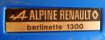 Alpine Renault, Schriftzug am Heck des Sportwagens  berlinetta 1300 , die französische Sportwagenmarke bestand von 1955-95, Nov.2013