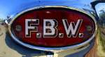F.B.W., Emblem am Khler eines Oldtimer-Busses, die Buchstaben stehen fr Franz Brozincevic Wetzikon, die Firma in der Schweiz baute LKW und Busse, Mai 2014
