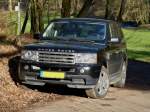 Range Rover geniesst von den Sonnenstrahlen am Rande eines Waldweges.  04.02.14 
