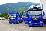 Zwei MAN Autotransporter von Swiss Car Barras die am 26.6.16 am Trucker Festival Interlaken sind.