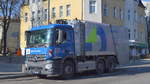 Die Fa. documentus GmbH Berlin & Co Betriebs KG mit einem MB ANTOS 2533 Spezial-Müllentsorgungsfahrzeug am 01.03.21 Berlin Karlshorst.