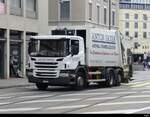 Scania P 360 Müllwagen unterwegs in der Stadt Basel am 17.07.2023