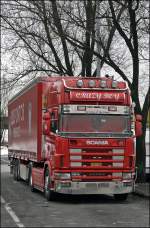  Crazy Boy  und  the kings of the kings  prgt die Front der Zugmaschine. Scania 164L  \8/ xxxPS. (21.02.2009)