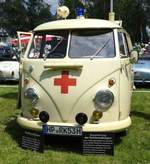 =VW T1, ehemaliges Strahlenmeßfahrzeug des DRK, präsentiert auf dem Ausstellungsgelände in Bad Camberg anl.