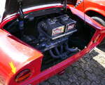 NSU Thurner RS, Blick auf den Heckmotor des Sportwagens, 4-Zyl.Motoren 1177ccm-1288ccm, 65-125PS, Vmax.180-über200Km/h, 40.Int.NSU-Treffen in Freiamt/Breisgau, Juni 2022