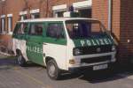 Volkswagen Bulli   Streifenwagen  der Polizeistation Lengerich  Kreispolizeibehrde Steinfurt  am 9.4.1989 in Lengerich